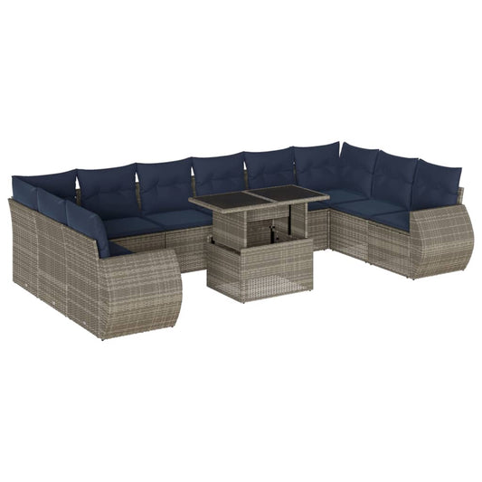 11-teiliges Gartensofa-Set mit Kissen, grau, Polyrattan