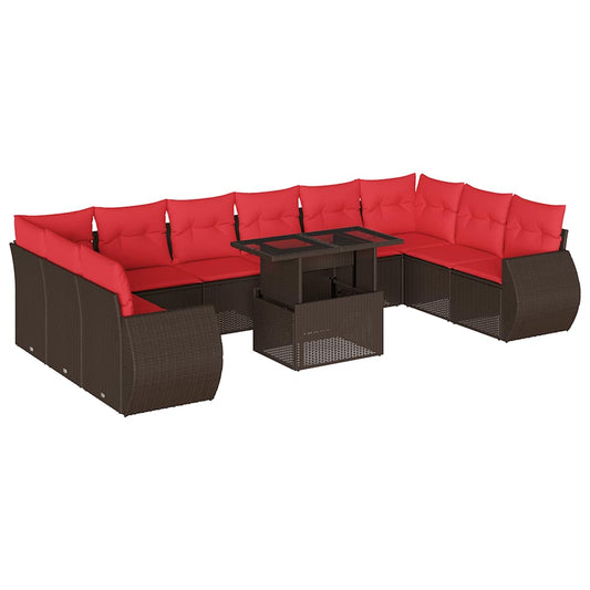 11-teiliges Gartensofa-Set mit Kissen, braun, Polyrattan