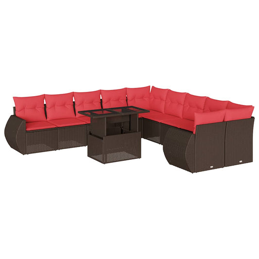 11-teiliges Gartensofa-Set mit Kissen, braun, Polyrattan
