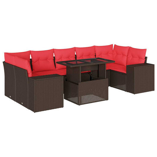 8-teiliges Gartensofa-Set mit Kissen, braun, Polyrattan
