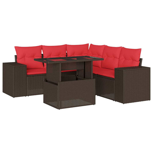 6-teiliges Gartensofa-Set mit Kissen, braun, Polyrattan