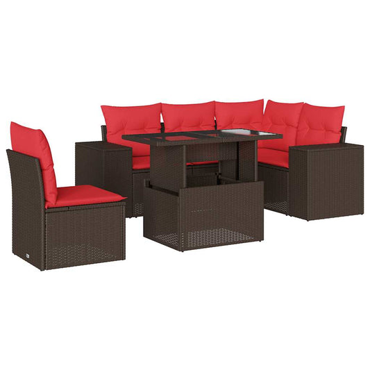 6-teiliges Gartensofa-Set mit Kissen, braun, Polyrattan