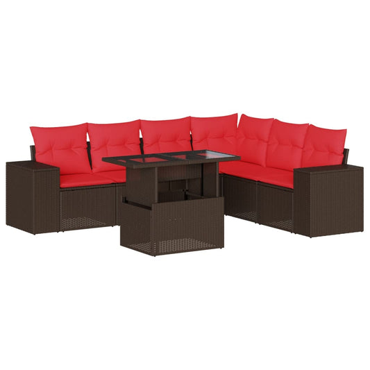 7-teiliges Gartensofa-Set mit Kissen, braun, Polyrattan