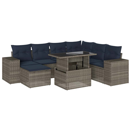 8-teiliges Gartensofa-Set mit Kissen, grau, Polyrattan