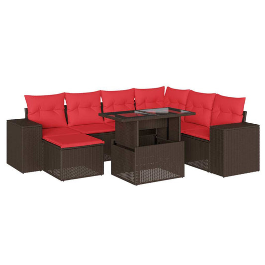 8-teiliges Gartensofa-Set mit Kissen, braun, Polyrattan