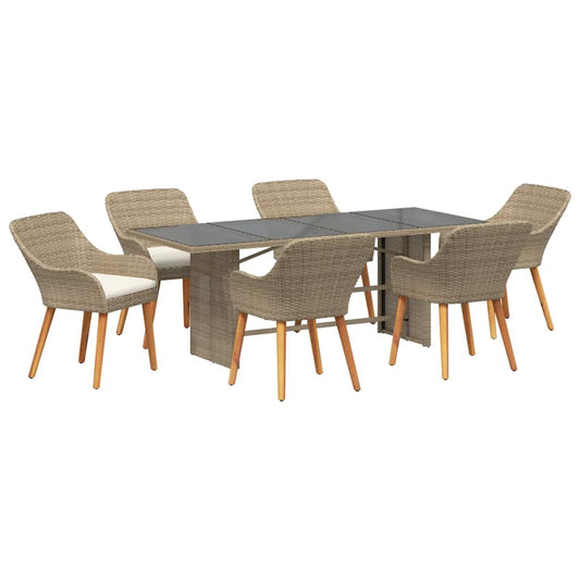 Garten Essgruppe mit Kissen 7 pcs Beige Poly-Rattan