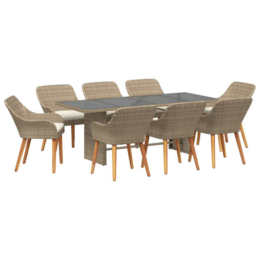 Garten Essgruppe mit Kissen 9 pcs Beige Poly-Rattan
