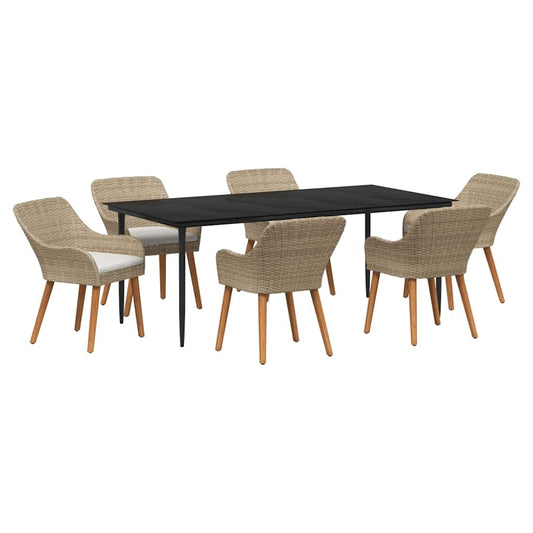 Garten Essgruppe mit Kissen 7 pcs Beige Poly-Rattan