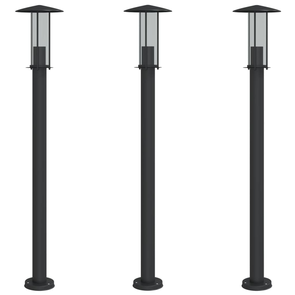 Path Lights 3 stk Sort 100 cm Rustfrit Stål