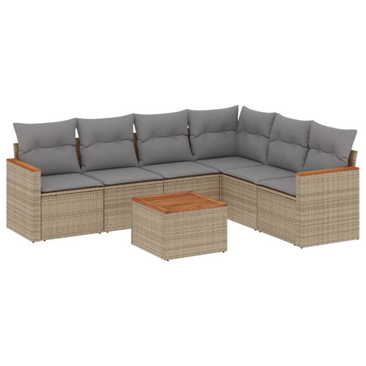 7-tlg. Garten-Sofagarnitur mit Kissen Beige Poly Rattan
