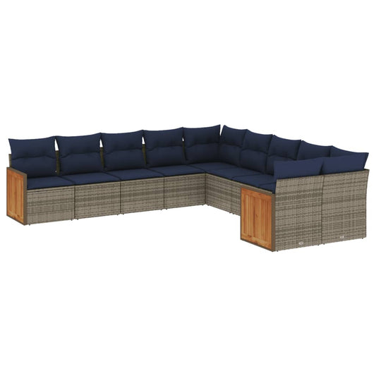 10-tlg. Garten-Sofagarnitur mit Kissen Grau Poly Rattan
