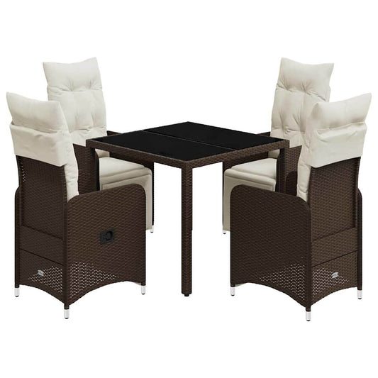 5-tlg. Garten-Bistro-Set mit Kissen Braun Poly Rattan