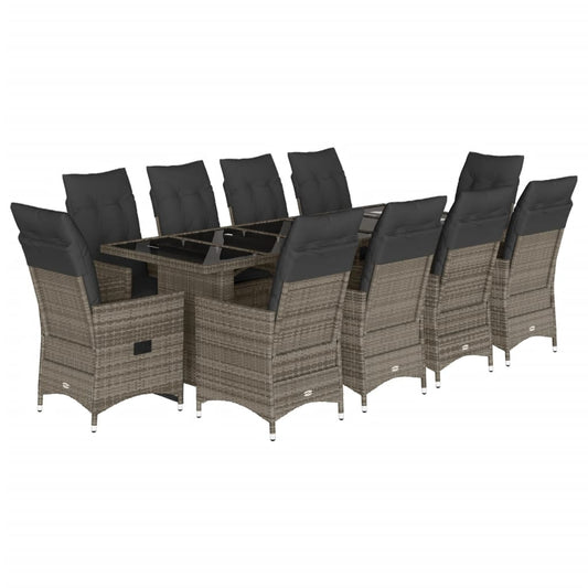11-tlg. Garten-Bistro-Set mit Kissen Grau Poly Rattan
