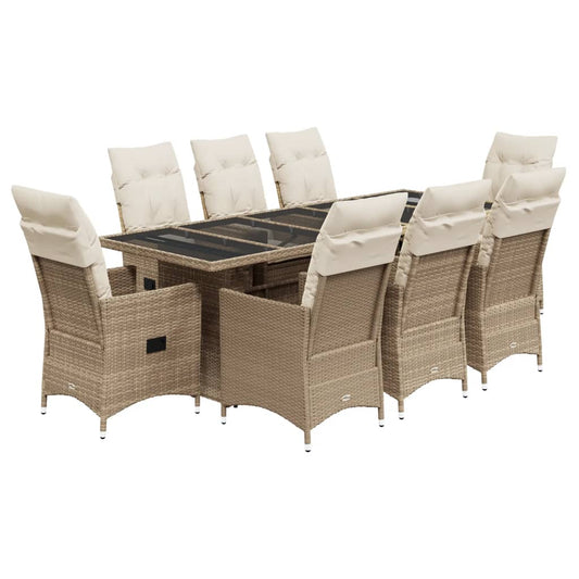 9-tlg. Garten-Bistro-Set mit Kissen Beige Poly Rattan