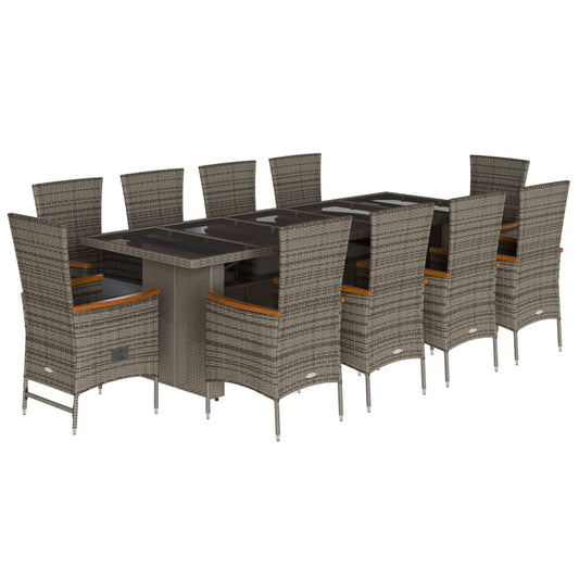 11-tlg. Garten-Essgruppe mit Kissen Grau Poly Rattan