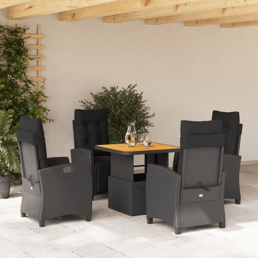 5-tlg. Garten-Essgruppe mit Kissen Schwarz Poly Rattan