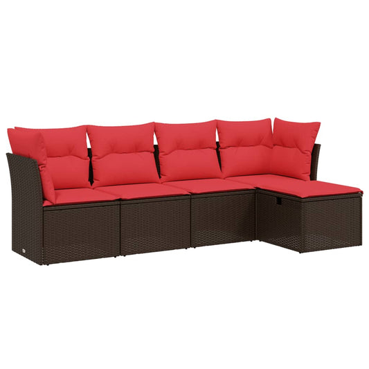 5-tlg. Garten-Sofagarnitur mit Kissen Braun Poly Rattan