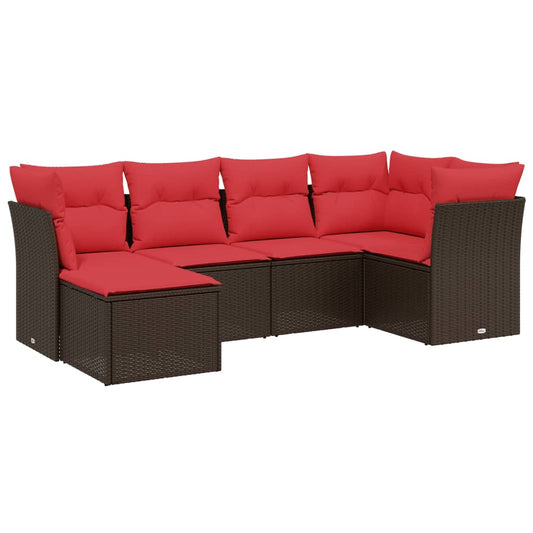 6-tlg. Garten-Sofagarnitur mit Kissen Braun Poly Rattan