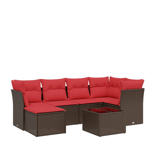 7-tlg. Garten-Sofagarnitur mit Kissen Braun Poly Rattan
