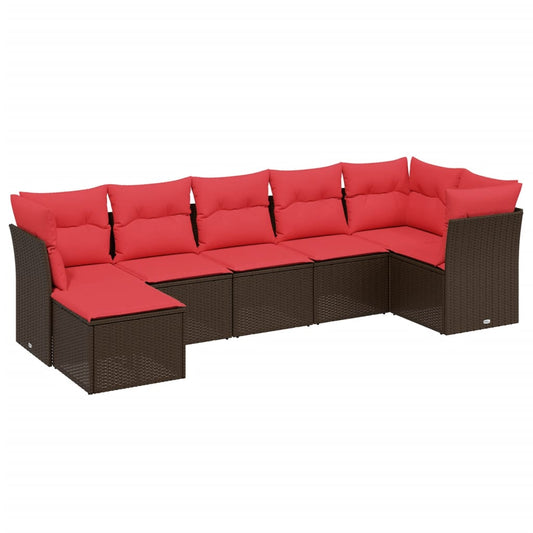 7-tlg. Garten-Sofagarnitur mit Kissen Braun Poly Rattan