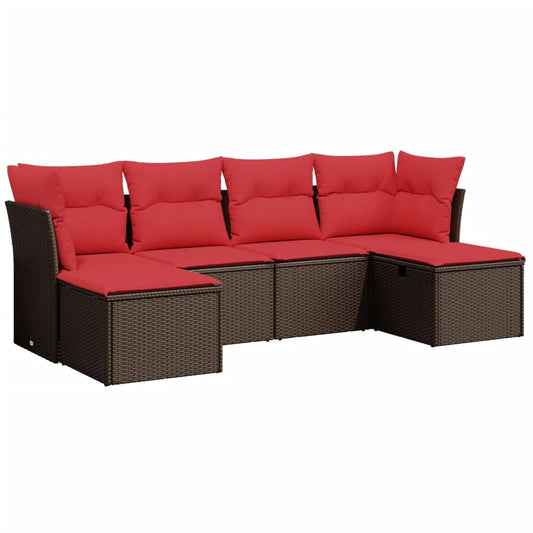 6-tlg. Garten-Sofagarnitur mit Kissen Braun Poly Rattan