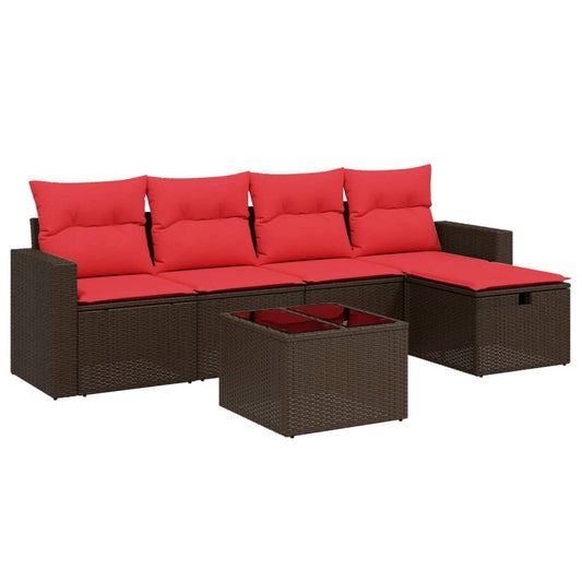 6-teiliges Gartensofa-Set mit Kissen, braun, Polyrattan