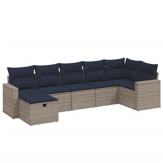 7-tlg. Garten-Sofagarnitur mit Kissen Grau Poly Rattan