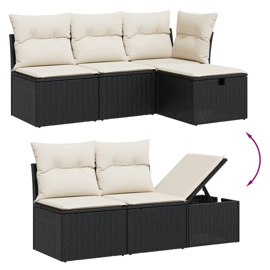 5-tlg. Garten-Sofagarnitur mit Kissen Schwarz Poly Rattan