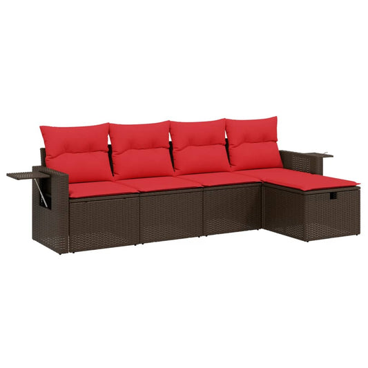 5-teiliges Gartensofa-Set mit Kissen, braun, Polyrattan