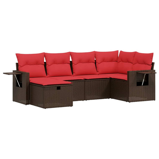 6-teiliges Gartensofa-Set mit Kissen, braun, Polyrattan