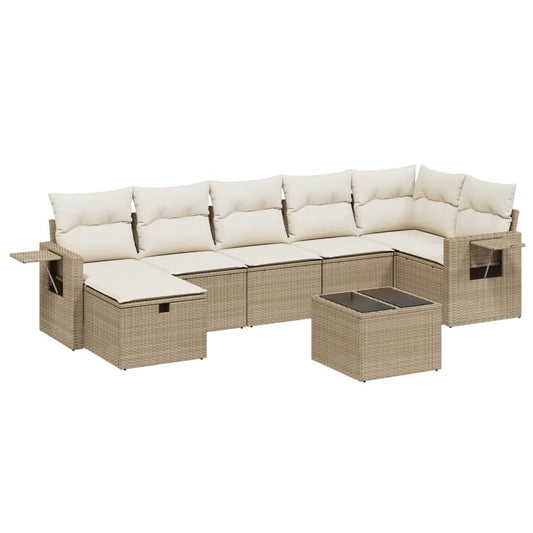 8-tlg. Garten-Sofagarnitur mit Kissen Beige Poly Rattan