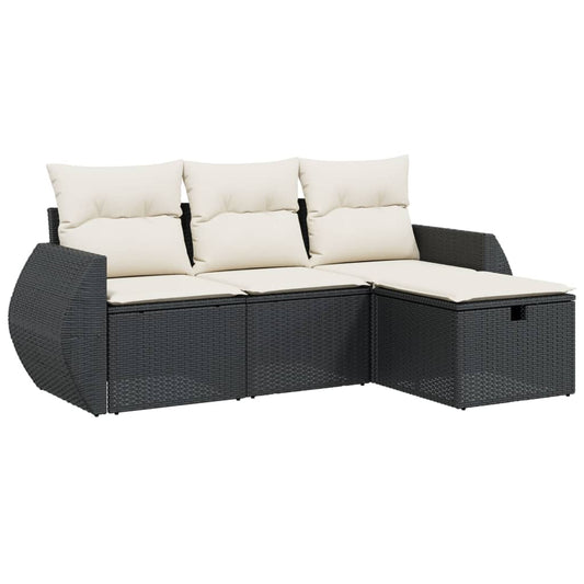 4-tlg. Garten-Sofagarnitur mit Kissen Schwarz Poly Rattan