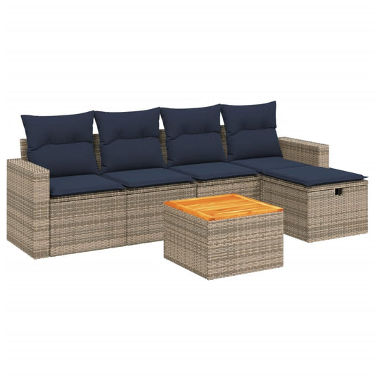 6-teiliges Gartensofa-Set mit Kissen, grau, Polyrattan