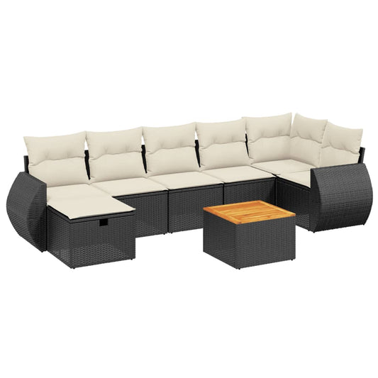 8-tlg. Garten-Sofagarnitur mit Kissen Schwarz Poly Rattan
