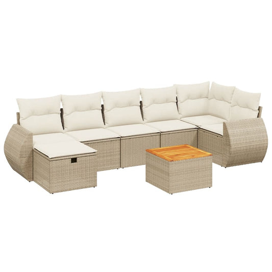 8-tlg. Garten-Sofagarnitur mit Kissen Beige Poly Rattan
