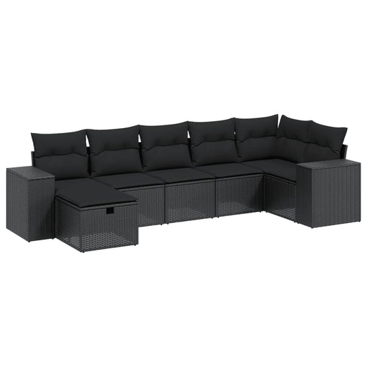 8-tlg. Garten-Sofagarnitur mit Kissen Schwarz Poly Rattan