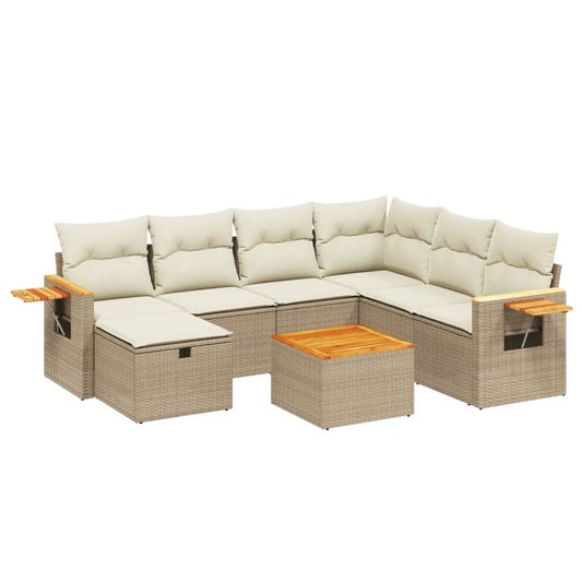 8-tlg. Garten-Sofagarnitur mit Kissen Beige Poly Rattan