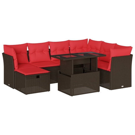 8-teiliges Gartensofa-Set mit Kissen, braun, Polyrattan