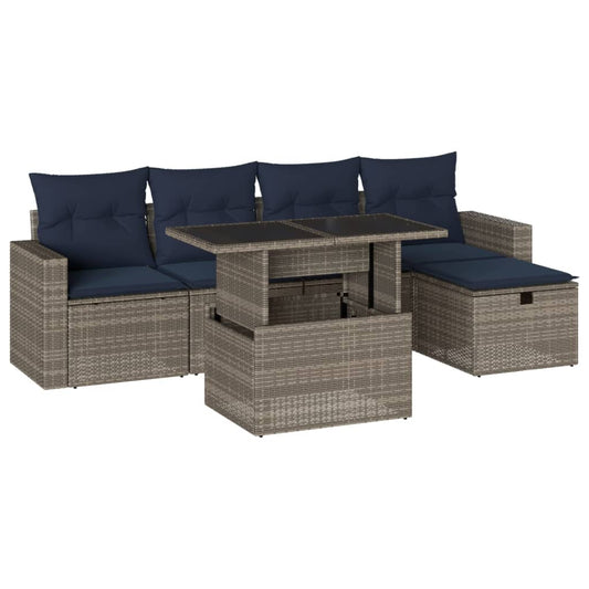6-teiliges Gartensofa-Set mit Kissen, grau, Polyrattan