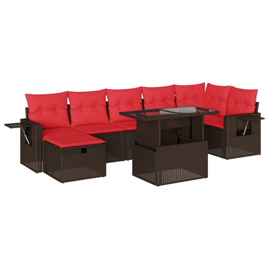 8-teiliges Gartensofa-Set mit Kissen, braun, Polyrattan