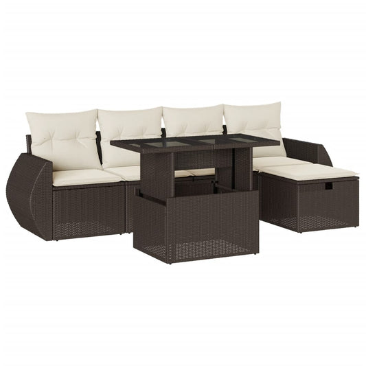 6-tlg. Garten-Sofagarnitur mit Kissen Braun Poly Rattan