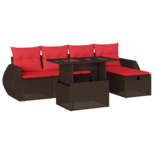 6-teiliges Gartensofa-Set mit Kissen, braun, Polyrattan
