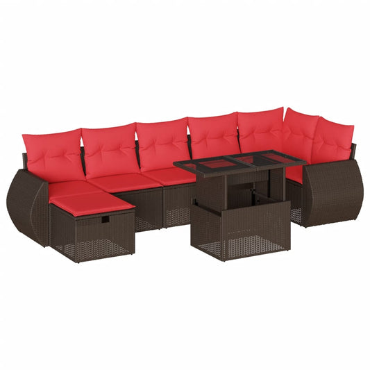 8-teiliges Gartensofa-Set mit Kissen, braun, Polyrattan