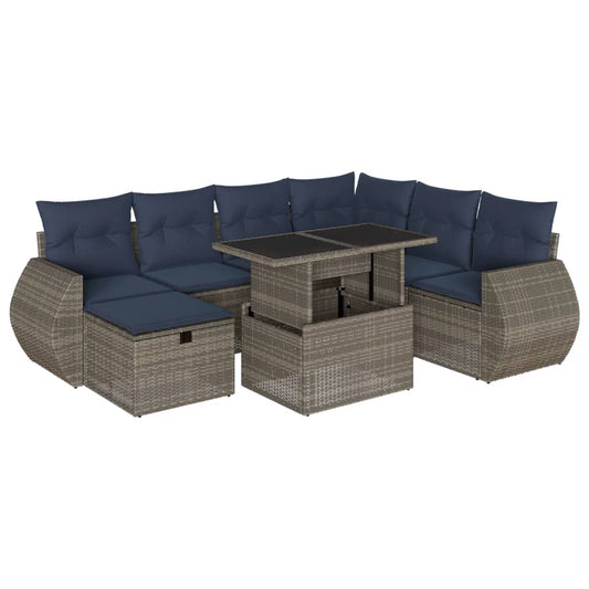 8-teiliges Gartensofa-Set mit Kissen, grau, Polyrattan