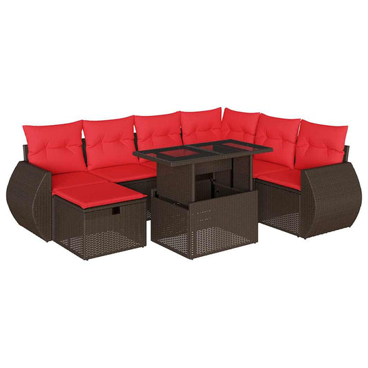 8-teiliges Gartensofa-Set mit Kissen, braun, Polyrattan