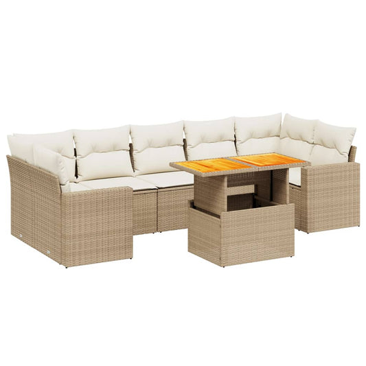 8-tlg. Garten-Sofagarnitur mit Kissen Beige Poly Rattan