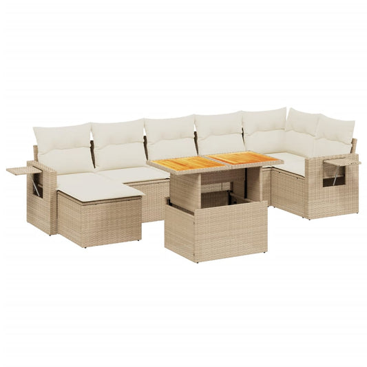 8-tlg. Garten-Sofagarnitur mit Kissen Beige Poly Rattan