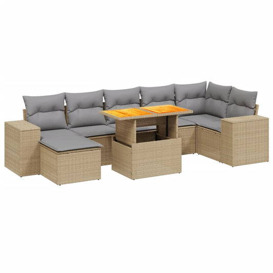 8-tlg. Garten-Sofagarnitur mit Kissen Beige Poly Rattan