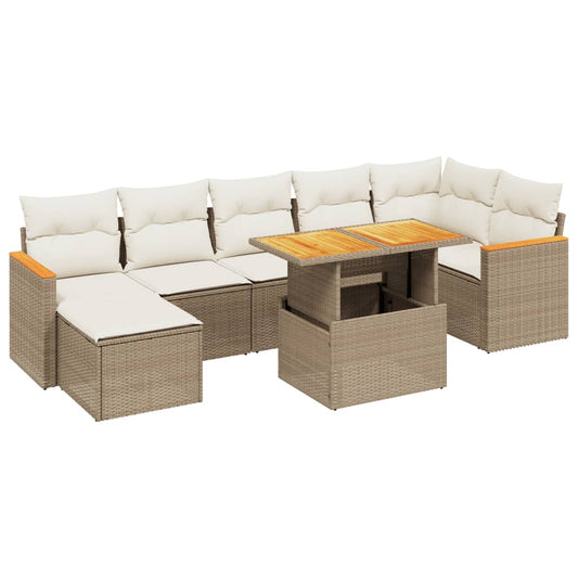 8-tlg. Garten-Sofagarnitur mit Kissen Beige Poly Rattan