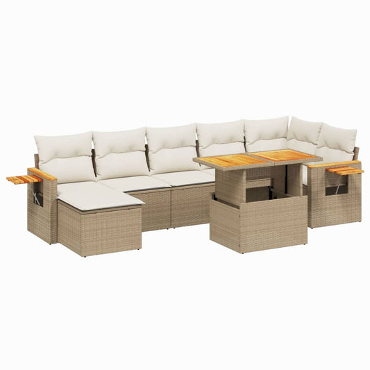 8-tlg. Garten-Sofagarnitur mit Kissen Beige Poly Rattan